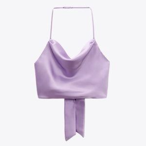NWT Zara Lavender Satin Halter top with bow tie back size XS